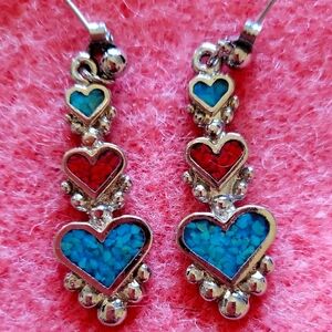 Heart Drop Earrings in Red and Blue